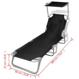 Walplus Folding Sun Lounger With Canopy Steel And Fabric Black - thumbnail 7
