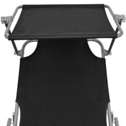 Walplus Folding Sun Lounger With Canopy Steel And Fabric Black - thumbnail 4