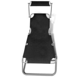 Walplus Folding Sun Lounger With Canopy Steel And Fabric Black - thumbnail 3