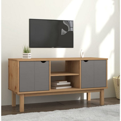 Berkfield Tv Cabinet Brown And Grey 113.5X43X57 Cm Solid Wood Pine - image 1