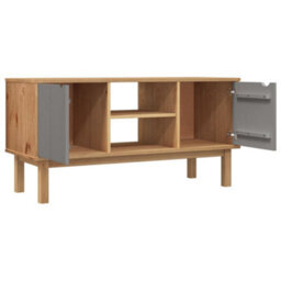 Berkfield Tv Cabinet Brown And Grey 113.5X43X57 Cm Solid Wood Pine - thumbnail 4