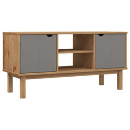 Berkfield Tv Cabinet Brown And Grey 113.5X43X57 Cm Solid Wood Pine - thumbnail 2