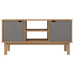 Berkfield Tv Cabinet Brown And Grey 113.5X43X57 Cm Solid Wood Pine - thumbnail 3