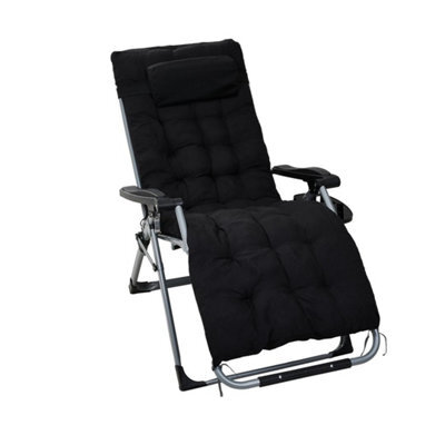 Black  Adjustable Garden Sun Lounger Folded Recliner Chair Reclining Deck Chair Cushion - image 1