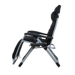 Black  Adjustable Garden Sun Lounger Folded Recliner Chair Reclining Deck Chair Cushion - thumbnail 5