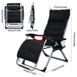 Black  Adjustable Garden Sun Lounger Folded Recliner Chair Reclining Deck Chair Cushion - thumbnail 2