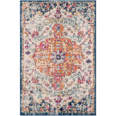 Livabliss Harput-Vintage Blue Orange Yellow Grey Traditional Boho Living Dining Bedroom Rug 60 X 90 Cm Easy Care, Non Shedding - image 1