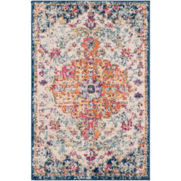 Livabliss Harput-Vintage Blue Orange Yellow Grey Traditional Boho Living Dining Bedroom Rug 60 X 90 Cm Easy Care, Non Shedding - thumbnail 1