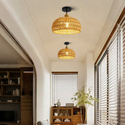 Harper Living Easy Fit Handwoven Rope Ceiling Light Shade With Reducer Ring, E27/b22 Yellow Woven Shade For Pendant Lights & Floor - thumbnail 4