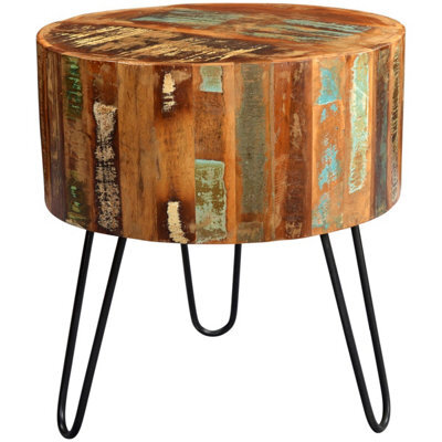 Vema Reclaimed Boat Wood And Metal Drum Shape Round Side Table - image 1