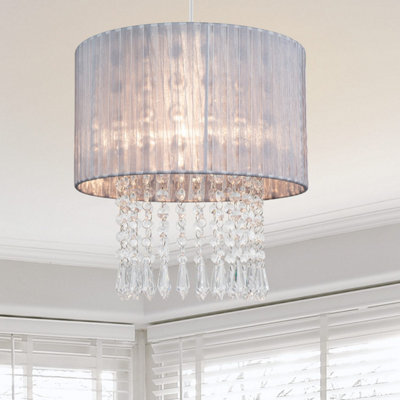 Cosylyte Winni Beaded Voile Easyfit Modern Lamp Shade - Silver Grey - image 1