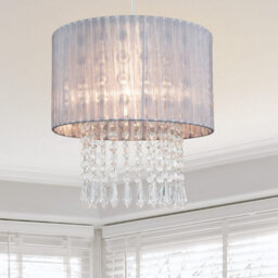 Cosylyte Winni Beaded Voile Easyfit Modern Lamp Shade - Silver Grey - thumbnail 1