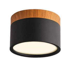 Schindora Led Ceiling Light,surface-Mounted Wood Decor Spotlight,mini Round Black Lamp,warm White 3000 K,12 W