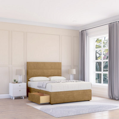 "Sloomy 4Ft Texas Divan Bed Base Mink Plush ,4 Drawers & 54"" Floor Standing Headboard - Small Double" - image 1
