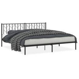 Berkfield Metal Bed Frame Without Mattress With Headboard Black 200X200Cm - thumbnail 2