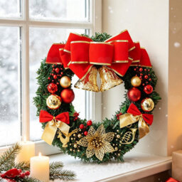 Amorly 12Inch Pine Artificial Christmas Wreath, Merry Xmas Hanging Door Wreath Garland, Festive Ornament For Home Xmas Celebrations - thumbnail 1