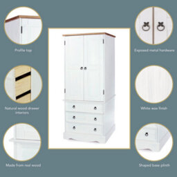 Core Products Premium Corona White 2 Door, 3 Drawer Wardrobe, H187.7Cm X W76.5Cm X D55.5Cm - thumbnail 7