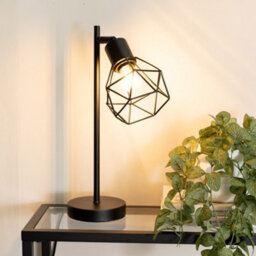 Valuelights Angus Matt Black Metal Geometric Basket Shade Table Lamp With Led Bulb