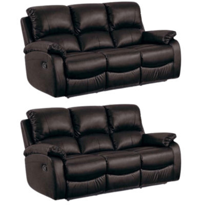 Furniture Instore Roma Black Leather Manual Recliner 3+3 Seater Sofa Set - image 1