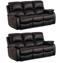 Furniture Instore Roma Black Leather Manual Recliner 3+3 Seater  Sofa Set