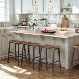 FURNOLD Set Of 2 Kitchen Counter Height Breakfast Bar Stools With Footrest Brown - thumbnail 1
