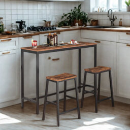 FURNOLD Set Of 2 Kitchen Counter Height Breakfast Bar Stools With Footrest Brown - thumbnail 4