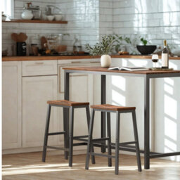 FURNOLD Set Of 2 Kitchen Counter Height Breakfast Bar Stools With Footrest Brown - thumbnail 3