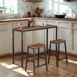 FURNOLD Set Of 2 Kitchen Counter Height Breakfast Bar Stools With Footrest Brown - thumbnail 6