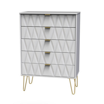 Pesaro Ready Assembled Matt White No Effect 5 Drawer Wide Chest (H)1075mm (W)765mm (D)415mm - image 1
