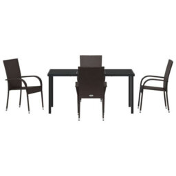 Berkfield Modern Garden Dining Set 5 Pcs Brown Poly Rattan - thumbnail 7