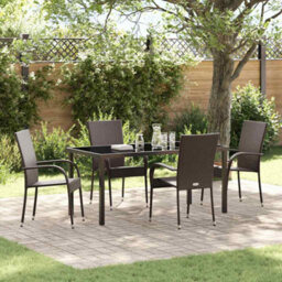 Berkfield Modern Garden Dining Set 5 Pcs Brown Poly Rattan - thumbnail 2