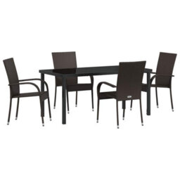 Berkfield Modern Garden Dining Set 5 Pcs Brown Poly Rattan