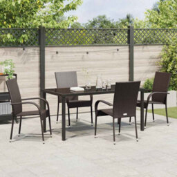 Berkfield Modern Garden Dining Set 5 Pcs Brown Poly Rattan - thumbnail 4