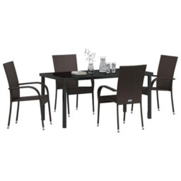 Berkfield Modern Garden Dining Set 5 Pcs Brown Poly Rattan - thumbnail 3