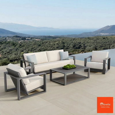 Foremost Milan 4 Piece Patio Furniture Set Aluminium Wicker Sunbrella Cushions Sofa Chairs Table Cover Outdoor Set - image 1