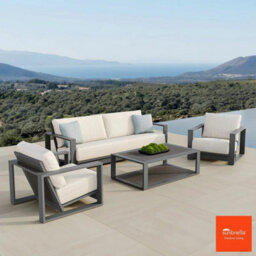 Foremost Milan 4 Piece Patio Furniture Set Aluminium Wicker Sunbrella Cushions Sofa Chairs Table Cover Outdoor Set - thumbnail 1