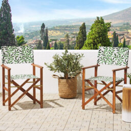 Beliani Garden Director Chairs 2-Pack Dark Brown Acacia Folding Chairs With Reversible Leaf-Pattern Slings - thumbnail 2