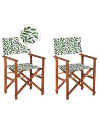 Beliani Garden Director Chairs 2-Pack Dark Brown Acacia Folding Chairs With Reversible Leaf-Pattern Slings - thumbnail 3
