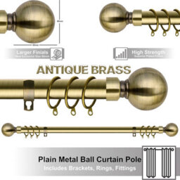 Aspire Homeware Plain Metal Curtain Pole With Ball Finials Extendable Rod 120-210 Cm (Antique Brass) - thumbnail 3
