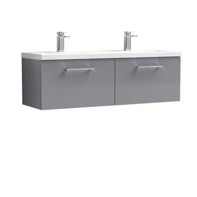 Balterley Bramshall 1200mm Wall Hung 2 Drawer Vanity Unit With Double Basin For Modern Bathroom Storage - Satin Grey - image 1