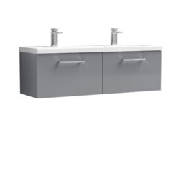 Balterley Bramshall 1200mm Wall Hung 2 Drawer Vanity Unit With Double Basin For Modern Bathroom Storage - Satin Grey - thumbnail 1