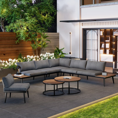 Btm Modular Outdoor Sofa Set, Aluminium Frame, Breathable Cushions, Wood Tables, Patio/garden - image 1