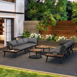 Btm Modular Outdoor Sofa Set, Aluminium Frame, Breathable Cushions, Wood Tables, Patio/garden - thumbnail 9