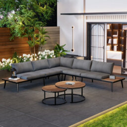 Btm Modular Outdoor Sofa Set, Aluminium Frame, Breathable Cushions, Wood Tables, Patio/garden - thumbnail 8