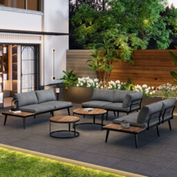 Btm Modular Outdoor Sofa Set, Aluminium Frame, Breathable Cushions, Wood Tables, Patio/garden - thumbnail 7