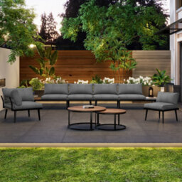 Btm Modular Outdoor Sofa Set, Aluminium Frame, Breathable Cushions, Wood Tables, Patio/garden - thumbnail 2