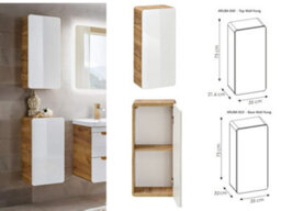 Impact Furniture Wall Vanity Drawer Cabinet With 400mm Sink With Storage Units And Mirror Cabinet Bathroom Furniture Set White Gloss / Oak Aruba - thumbnail 6