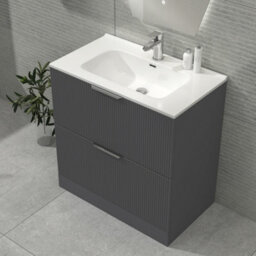 Royal Bathrooms Evora 800mm Graphite Grey Fluted Floor Standing Bathroom Vanity Unit 2 Drawer Cabinet With Ceramic Basin Sink - 1 Tap Hole - thumbnail 4