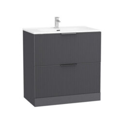Royal Bathrooms Evora 800mm Graphite Grey Fluted Floor Standing Bathroom Vanity Unit 2 Drawer Cabinet With Ceramic Basin Sink - 1 Tap Hole - thumbnail 5