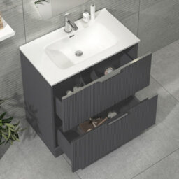 Royal Bathrooms Evora 800mm Graphite Grey Fluted Floor Standing Bathroom Vanity Unit 2 Drawer Cabinet With Ceramic Basin Sink - 1 Tap Hole - thumbnail 3